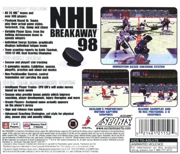 NHL Breakaway 98 (US) box cover back